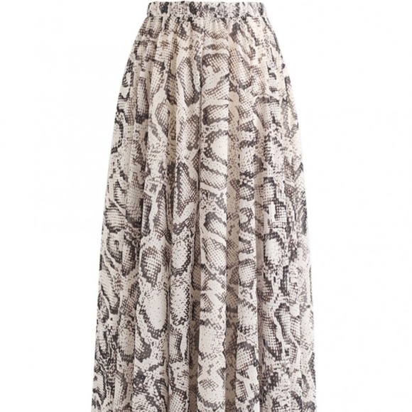 Snake Printed Asymmetric Chiffon Maxi Skirt